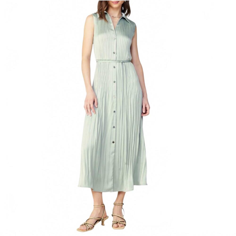 NEW CURRENT AIR sleeveless button down pleated dress in silver sage